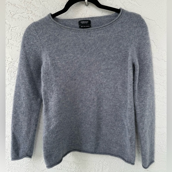 Jones & Company 2-Ply Cashmere Sweater Long Sleeve Blue Heather Gray Small - Picture 1 of 5